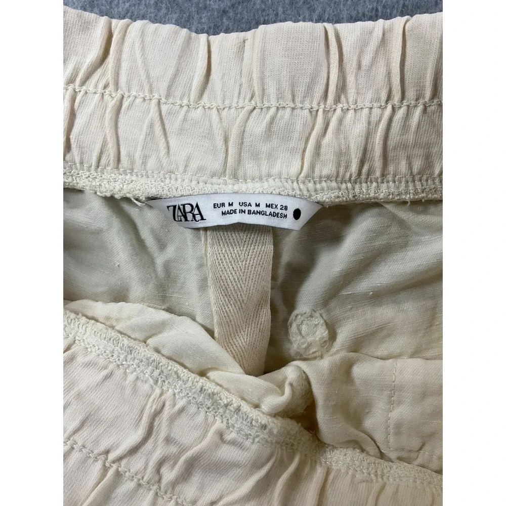 Zara Womens Cream Beige Elastic Waist Drawstring Jogger Pants Size M 1276